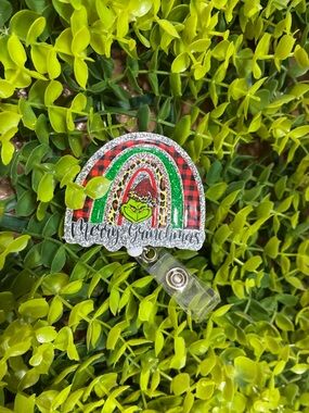 Merry Grinchmas Rainbow Badge Reel - Green Red Black